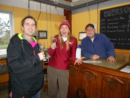 Three people drinking wine