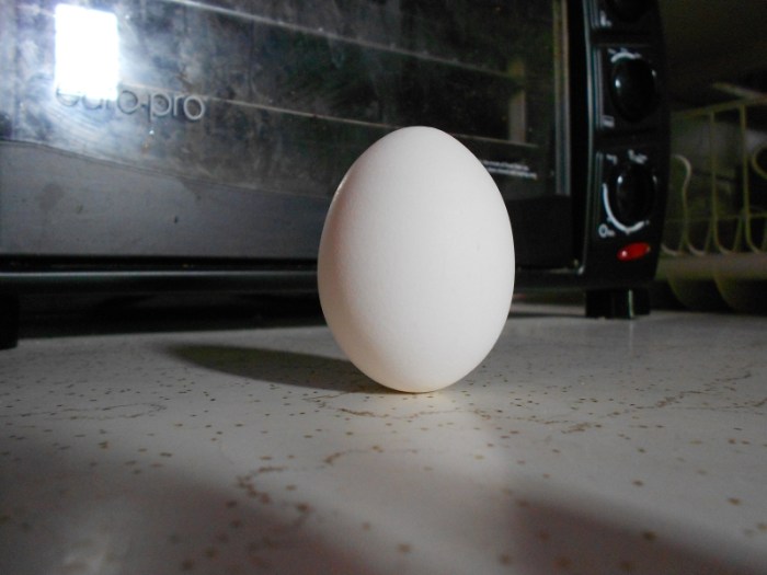 Easter egg balanced on end