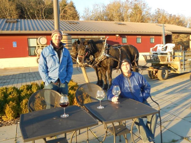 Illahe Vineyards patio with horse-drawn wagon